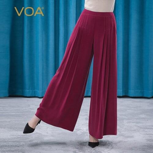 VOA30 M/m Heavy Silk Waist Agate Red and Yellow Line Decoration Yuke Pleat Oblique Pocket Loose Wide-leg Pants KE251