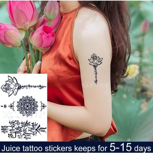 Waterproof Temporary Juice Ink Sticker Creative Chinese Words Lotus Mandala Flower Fruit Gel Long Lasting Tattoo for Men Women