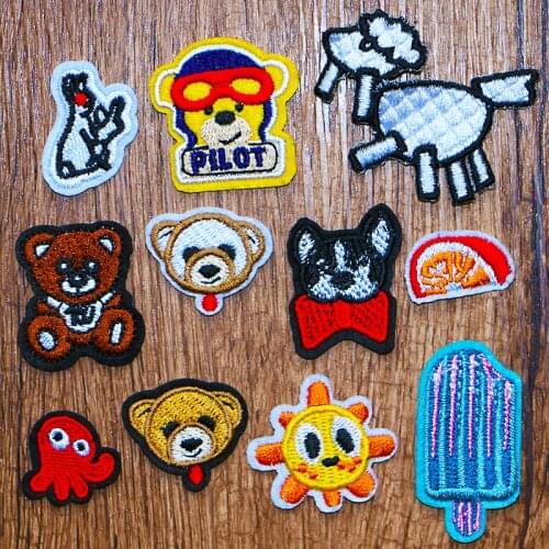 Cute Cartoon Animal Rabbit Bear Sheep Sun octopus Icon Embroidered Applique Patch for Clothing DIY Sew up Badge on the Backpack