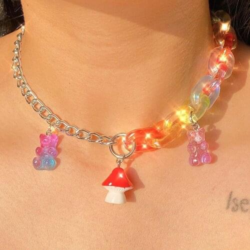Y2K Jewelry Expression Mushroom Necklace for Women Acrylic Harajuku Strawberry Bear Animal Vintage Necklace 90s Aesthetic New