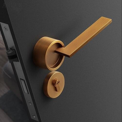 Bedroom Door Lock, Indoor Silent Mechanical Wooden Door Lock, Modern Simple Yellow Bronze American Door Handle Lock