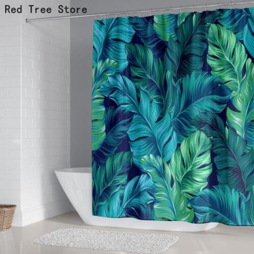 Green Tropical Plants Shower Curtain Bathroom Waterproof Polyester Material 3D Printing Screen Cover Hook for Home Decor Custom