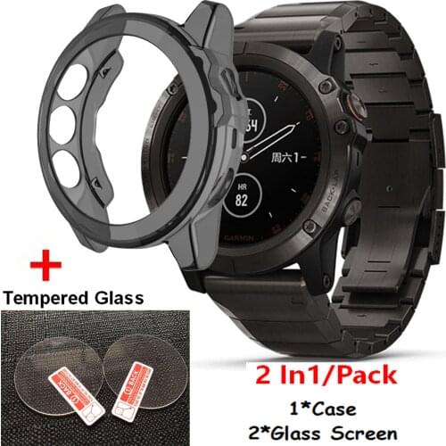 HOT TPU Frame Protection Case for Garmin Fenix 5X Watch Bracelet Tempered Glass Screen for Garmin Fenix 5 Cover Ultra-thin Shell