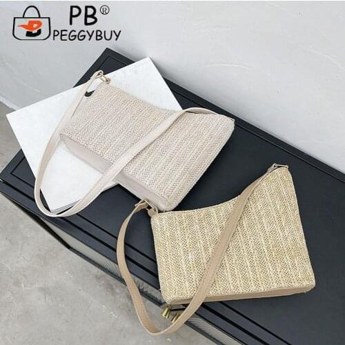 Women Shoulder Bags Soft Straw Fashion Soft Underarm Bag Tote Ladies Solid Chic Designed Handbags for Shopping