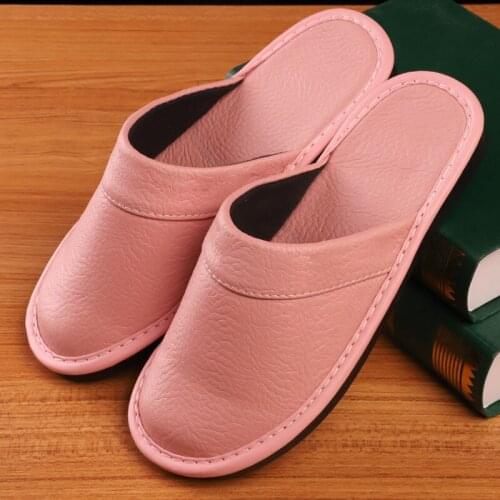 Spring and Autumn Lazy Four Seasons Leather Slippers Slippers Couple Home Indoor Breathable Non-Slip Slippers Women