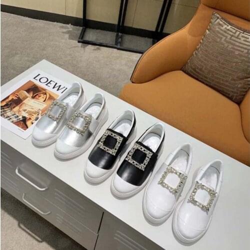 2020 Autumn/Winter Square Crystal luxury Brand Shoes Women Leather Flats Casual Platform Shoes Eur35-40 Shoes For Women Sneakers