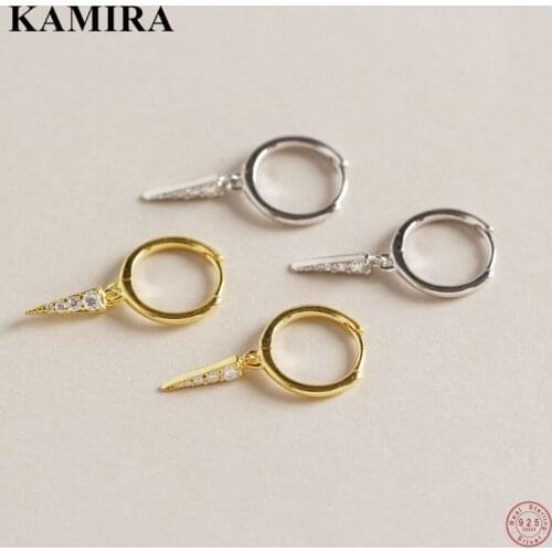 KAMIRA Real 925 Sterling Silver Cuban Minimalism Pave Zircon Spiket Drop Earrings for Women Female Birthday French Jewelry Gift
