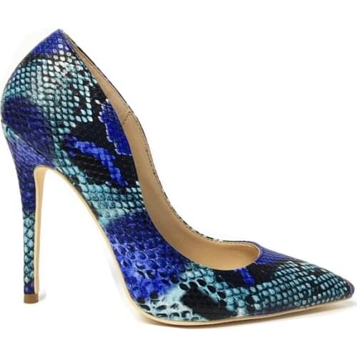 2018 NEW ARRIVE Women Shoes Blue Snake Printed Sexy Stilettos High Heels 12cm/10cm/8cm Pointed Toe Women Pumps