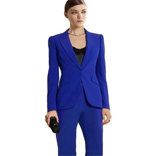 Blue Formal Office Uniform Style Female Trouser PantSuit Women Set Ladies Pant Suits Jacket+Pants Women Business Suits Blazer