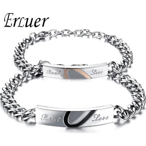 ERLUER Vintage Lover 316l Titanium Stainless Steel Heart Bracelet For Women Men Wristband Link Chain Bangle Couples Jewelry Gift