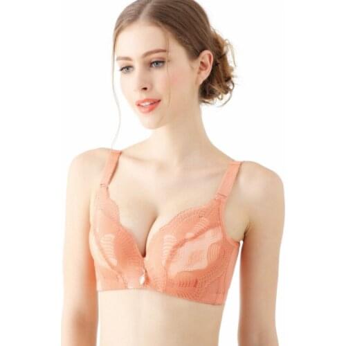 Yasemeen Wire Free Comfort Lace Brassiere Sexy Lace Thick Cup Push Up Underwear for Women 36-38BC Cup Breathable Adjustable Bras