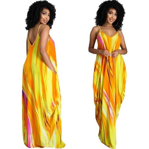 Vintage Sexy Sleeveless Double V-neck Sling Dress Beach Bohemian Women Summer Sundress Spaghetti Strap Printing Beach Maxi Dress