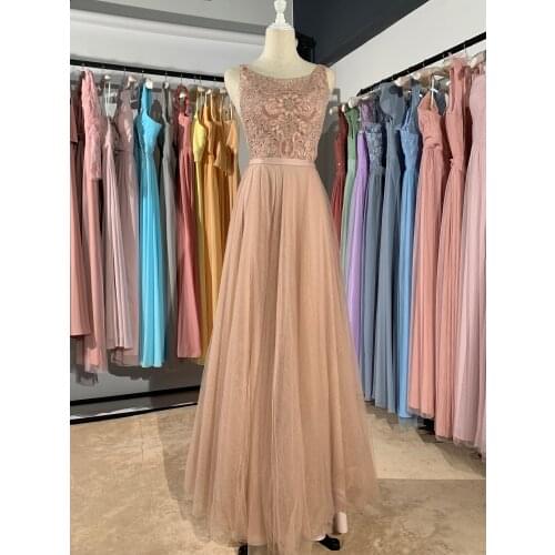 2021 new different color Champagne lace long o-neck Beading luckgirls Ruched Customizable fashion prom dress