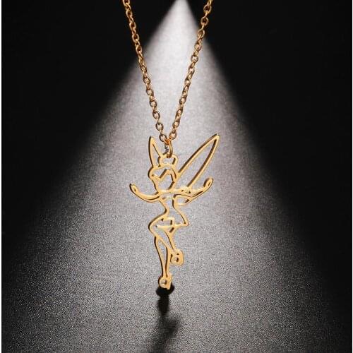 My Shape Flower Fairy Elf Necklace For Women Girl Cute Angel Wings Stainless Steel Hollow Pendant Fashion Jewelry Choker Gift