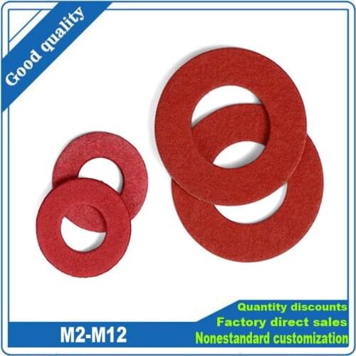 100/200pcs M2 M2.5 M3 M3.5 M4 M5 M6 M7 M8 M10 M12 Red Steel Paper Insulating Flat Washer Insulation Plain Gasket Pad Ring Spacer
