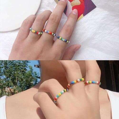2pcs DIY Bead Colorful Elastic Rings For Women Girl Adjustable Engagement Rings Exquisite Jewelry Party Rings Female Accessories