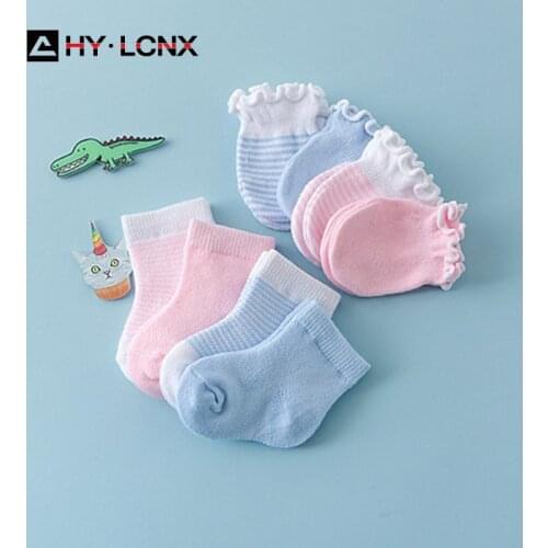 4 Pairs/Lot Summer Newborn Baby Socks Gloves Set Childrens Kids Anti-scratch Breathable Elasticity Protection Face Mittens Gift