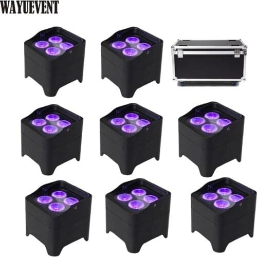 8pcs With Case Battery Wireless DMX Wifi Remote Control Led Wedding Uplight 4x18w RGBWAUV 6IN1 LED Uplighting Par Dj Light