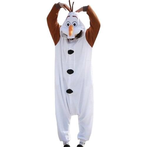 Anime Snowman Olaf Costume Pajamas Cosplay White jumpsuit Adult Sleepwear Party Dress Clothes