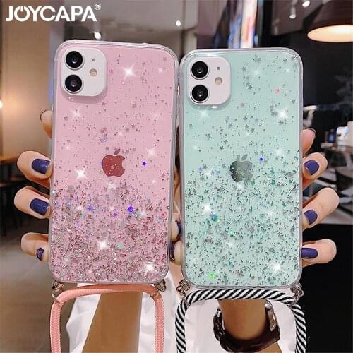 Crossbody Strap Lanyard Soft TPU Glitter Epoxy Case For Samsung A11 A21S A41 A50 A51 A70 A71 5G S10E S9 S8 S20 Plus Carry Cover