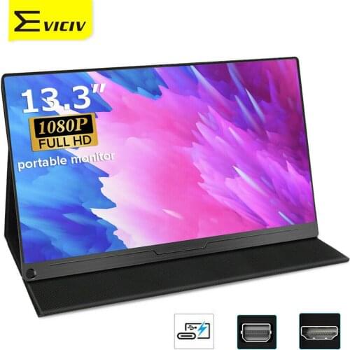 Eviciv Portable Monitor 13.3 Inch Computer Display 1920x1080 IPS Screen with HDMI Type-C Mini DP Built-in Speaker Gaming Monitor