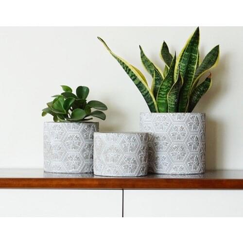 Concrete flower pot mold relief geometry cherry blossom pattern green plant multi-meat cement planter silica gel mold