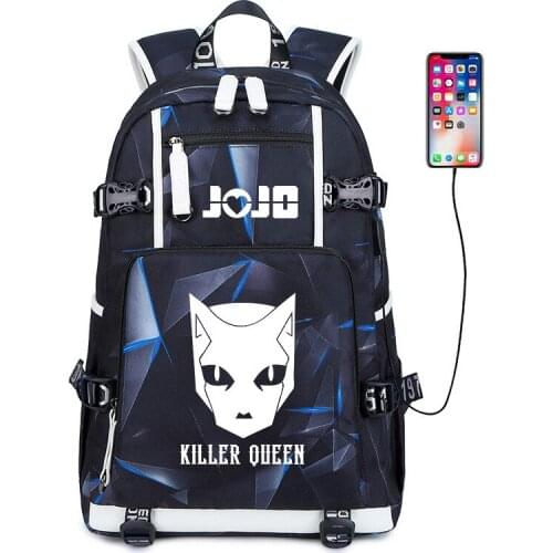 Jojos Bizarre Adventure Cosplay Oxford Luminous USB Charging Port School Shoulder Bag Teentage Laptop Travel Backpack