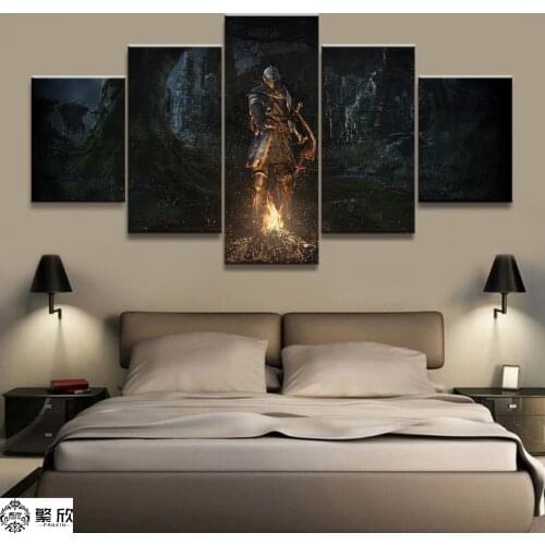 5 Panel Dark Souls Game Canvas Swordsman Printed Painting Living Room Wall Game Decor Picture Artworks Poster Canvas Wholesale