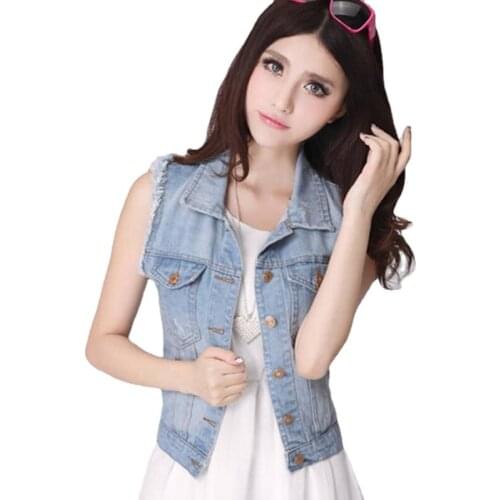 Short Denim Vest 2020 summer Women Casual Colete Female jeans vests Veste Femme Sleeveless Jacket Waistcoat Plus size 3XL