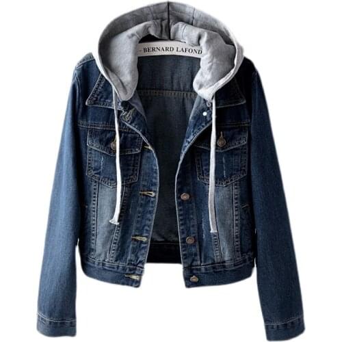 Vintage Denim Jacket Women Hooded Spring Autumn Long Sleeve Plus Size Slim Female Casual Outerwear Korean Jeans Coat 5XL G901