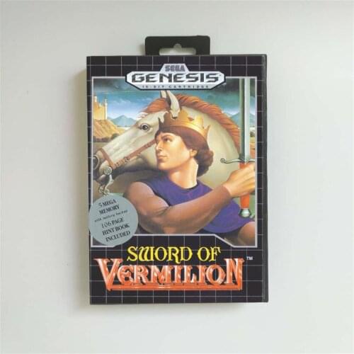 Sword of Vermillion - USA Cover With Retail Box 16 Bit MD Game Card for Sega Megadrive Genesis Video Game Console