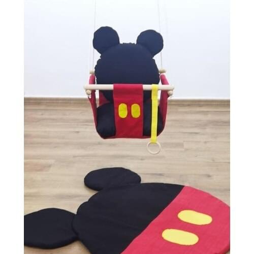 Mordesign Minix-Eared Ceiling Hanging Wooden Baby Swing Red