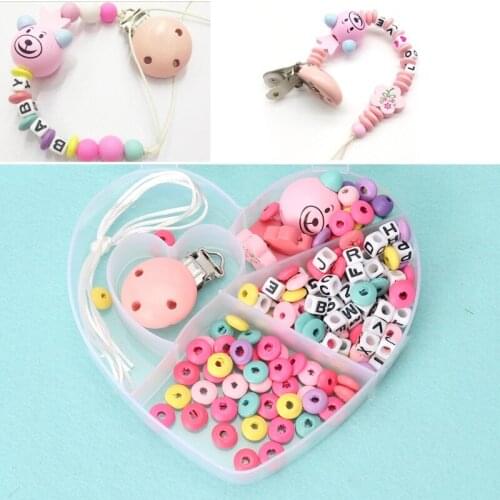 Baby Pacifier Chain Set Unfinished Wooden Beads Diy Jewelry Pacifier Clips Gift