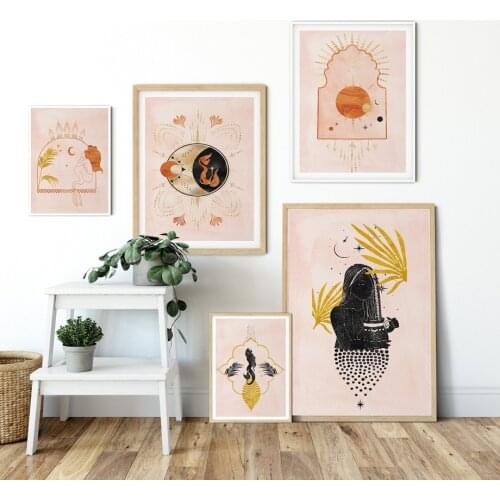 Bohemian Witch Woman Sun Moon Abstract Wall Art Canvas Painting Nordic Posters And Prints Wall Pictures For Living Room Decor