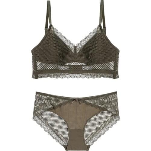 2020 New Hollow Out Lace U Big Backless Wireless Triangle Bra and Panty Set Underwear Light Thin Lined Women Beautiful Lingerie