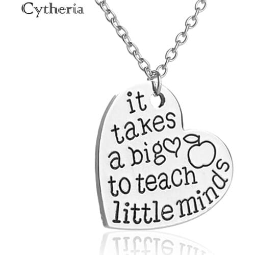 Apple pattern heart shape necklaces pendants it takes a big heart to help shape little minds in pendant necklace