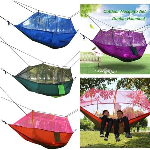 2.6*1.4m 2 Person Outdoor Camping High Strength Nylon Parachute Hanging Bed With Mosquito Net Anti Mosquito Sleeping Bag Hammock