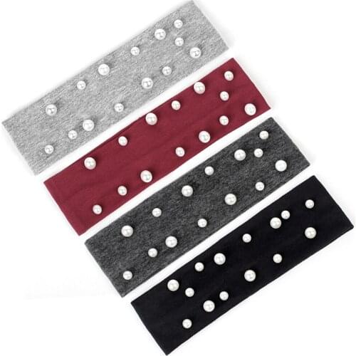 Baby Girls Headband White Pearls Hair Accessories Elastic Hairband For Children Kids Cotton Headwear Handmade Fashion Turban