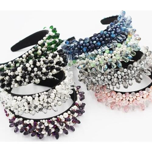 Crystal pearl particle headband Baroque style headband luxury crystal pearl hand-sewn water drop shape hair accessories 794