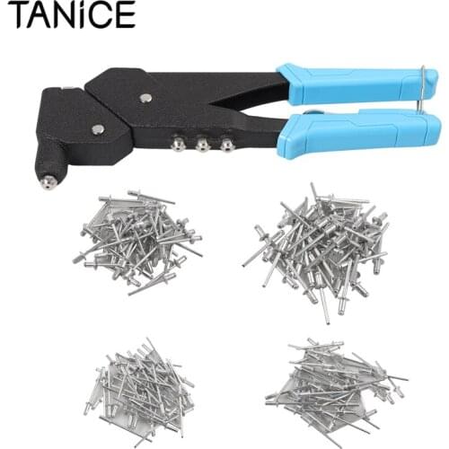 TANiCE 360°Rotatable Heavy Duty Rivet Gun Hand Riveter With 4 Sizes Rivet Hole & 200Pcs Rivets Tool Set For Metal Pipe Furniture