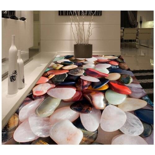 PVC Wall Paper Self-adhesive Floor Mural Water Color Pebble Stone Floor Painting Custom Photo Floor 3D Wallpaper Modern Art