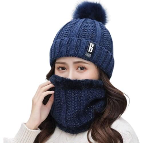 Womens Winter Thick Beanie 2Piece Hat Scarf Set Girls Cute Pom Warm Knit Ski Hat with Fleece Lined Slouchy Skull Cap