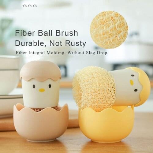 Dishwashing Pot Brush with Base Kitchen Cleaner Eggshell Chicken Dish Stovetop Brush Fiber Cleaning Ball Kitchen Accessories