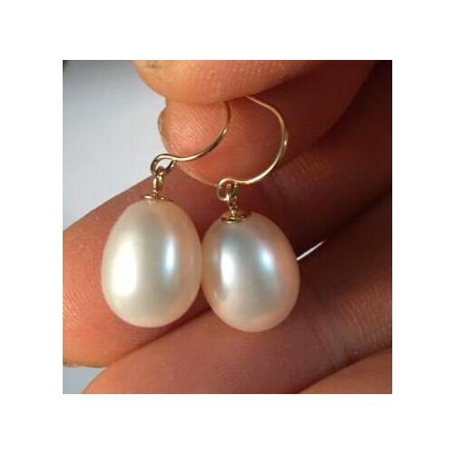 Chic 9.9*11mm Real South Sea Cultured Cream Pearl Drop Earrings 14k Yellow Gold