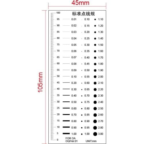 65x100mm Standard Point Gauge Film Ruler Line Width Diameter Area Comparison Card Micrometer for Defect Detection