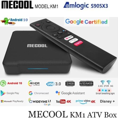 Mecool Google Certified Android 10.0 TV Box KM1 Amlogic S905X3 Android 10 ATV 2T2R 4K Dual WiFi Smart Androidtv Media Player