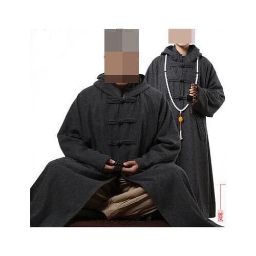 Unisex winter warm wool meditation cloak Buddhist abbot robe gown zen suits uniforms Buddhism shaolin monks cape clothing gray
