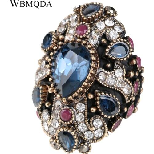 Vintage Cross Wedding Rings For Women Boho Blue Red Crystal Antique Gold Statement Ring Punk Turkish Jewelery