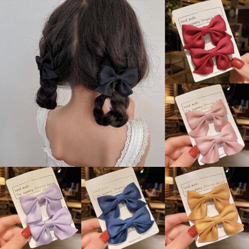 2 Pcs/Set Children Cute Colors Satin Knotted Double Bow Ornament Hair Clips Girls Lovely Hairpins Kids Fashion Hair Accessories
