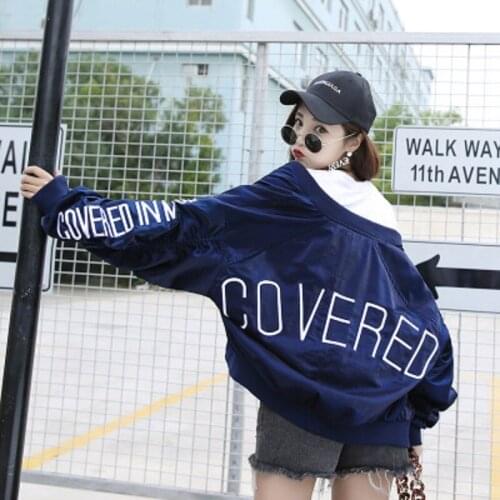 Women jacket 2021 Autumn Harajuku English Embroidery relaxed collar famale velvet baseball jacket Korean jacket coat new Y903